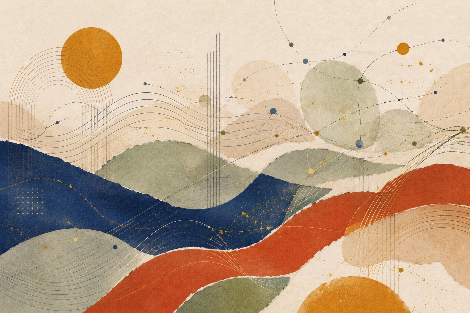 Abstract mixed-media collage representing digital connections and communication across languages
