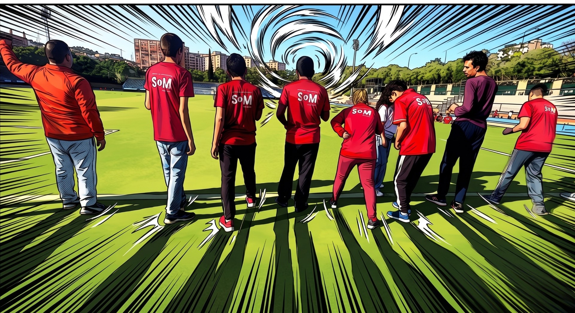 Il·lustració d’un grup de participants en una sessió d’atletisme a Nou Barris